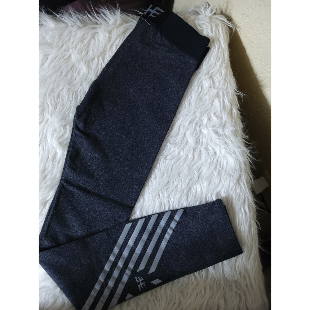 Heroine Sport Charcoal Heather Grey Reflective Stripe Active Leggings Womens XS